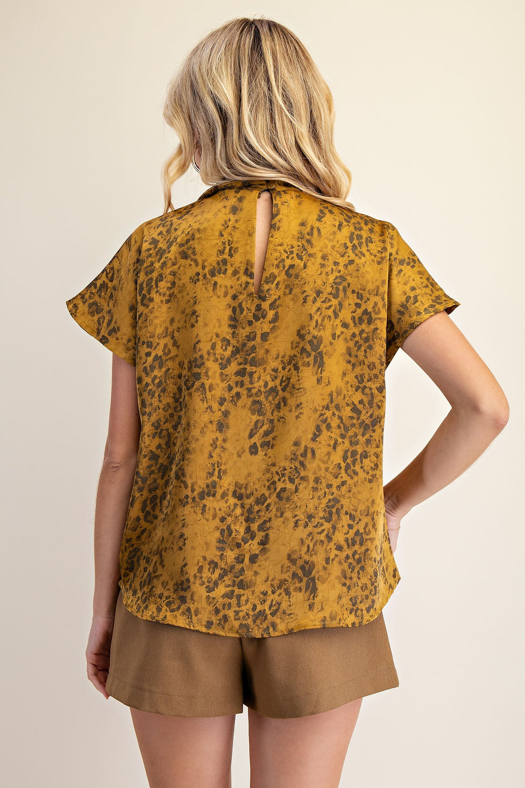 Satin Twist Neck Leopard Blouse Holiday Tops Women's Boutique back