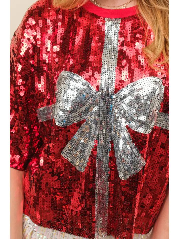 Sequin Gift Wrapped Present Tee | Holiday Outfit Ideas | Gift Boutique Trs Chic Boutique Sequin Gift Wrapped Present Tee | Holiday Outfit Ideas | Gift Boutique Trs Chic Boutique