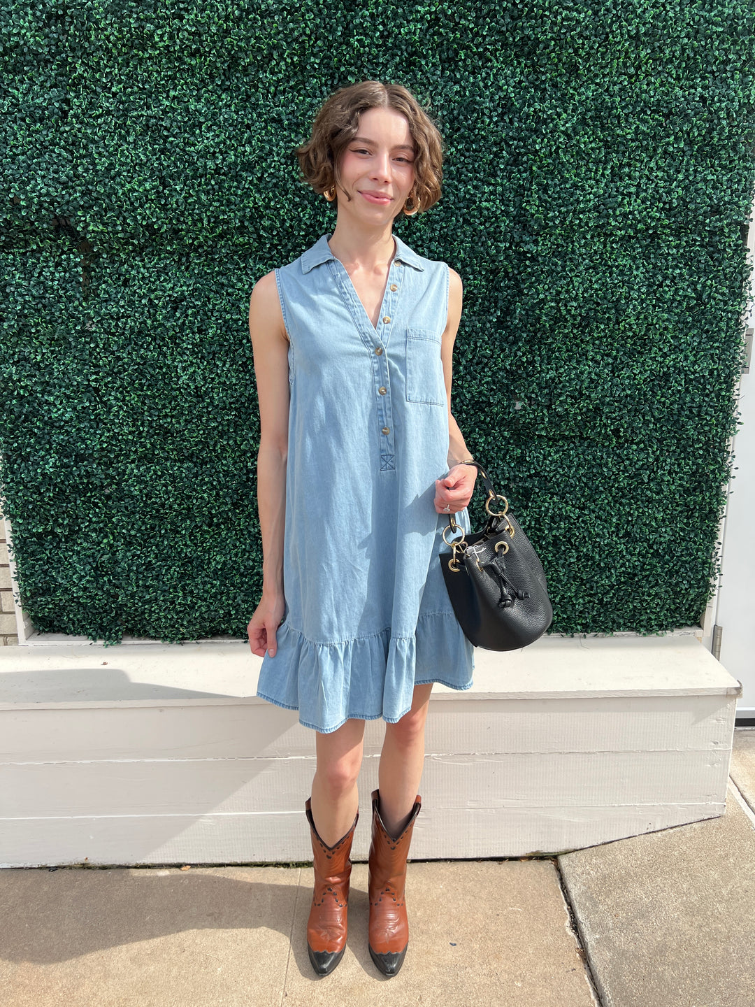 denim flounce dress Colette Tailored Flounce Dress in Denim | Color - Magnolia White / 12