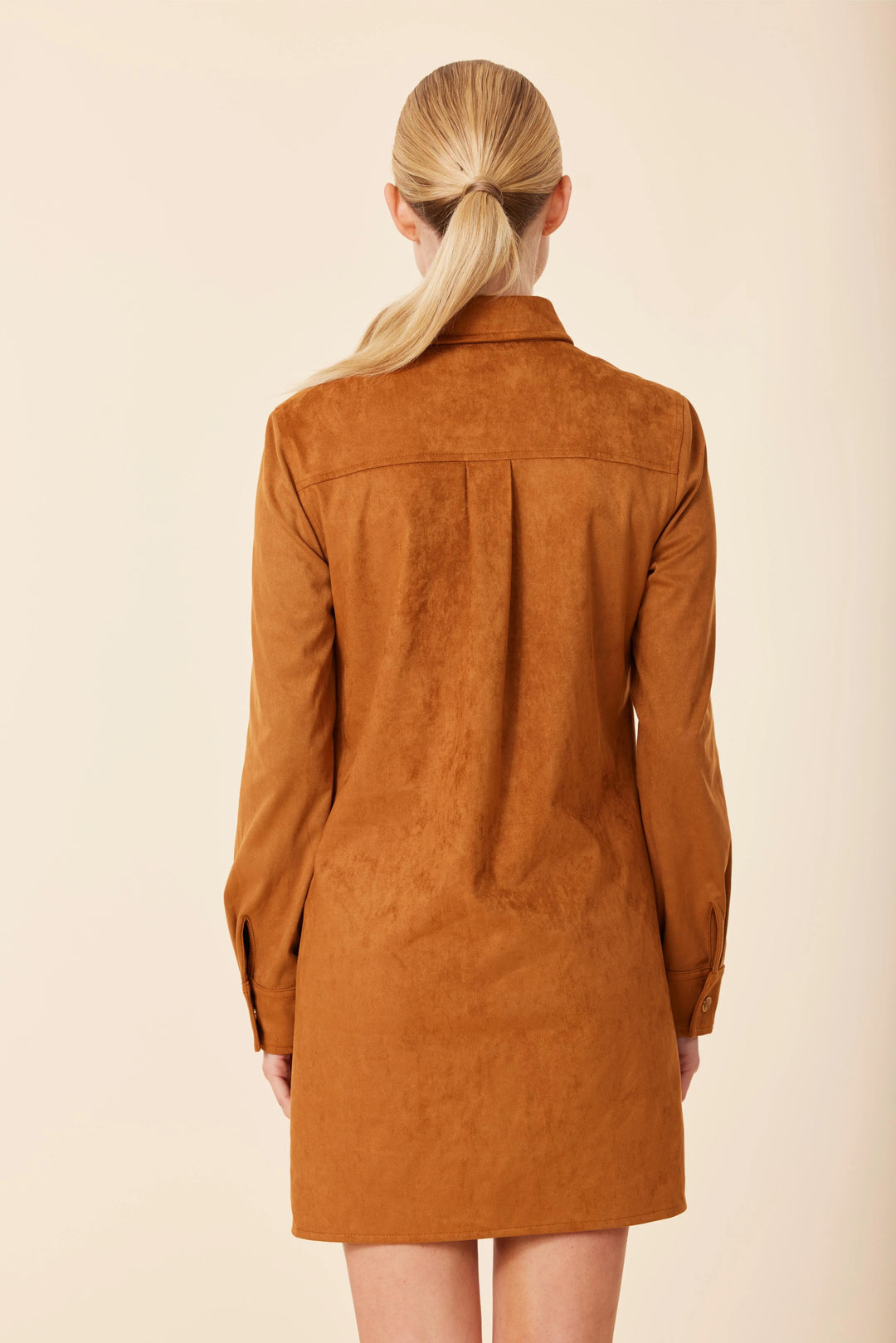 long sleeve tan suede dress Alisson Faux Suede Collared Midi Dress Brown / L: 10-12 at Rebdolls