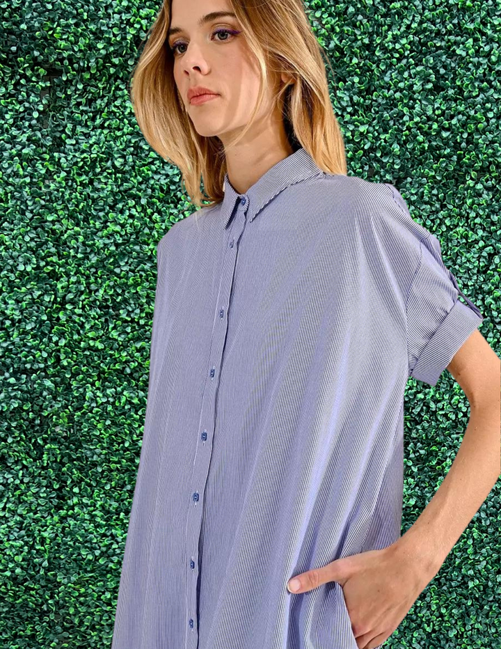 Button-Up Pinstripe Shirt Dress
