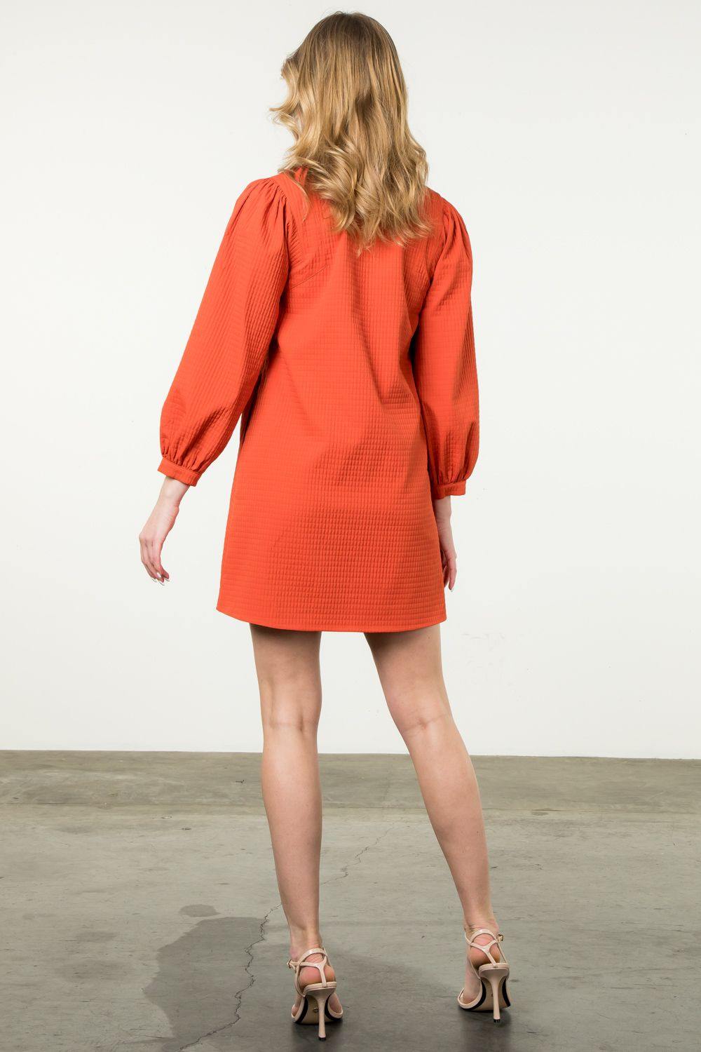 open lace back dress High Neck Dress Burnt Orange Seersucker Xs / Burnt Orange Seersucker main image 1