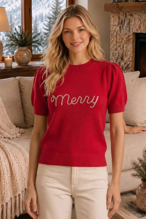 Red Sequin Merry Knit Sweater