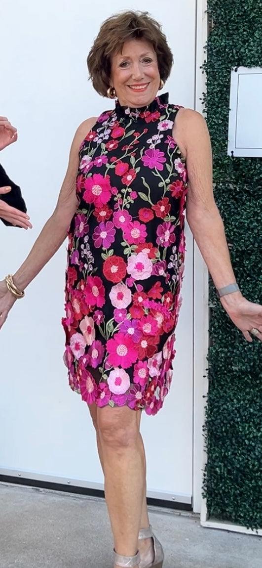 Pink Florals Appliqu Dress | Colorful Women's Dresses Boutique | Jade Pink / M Pink Florals Appliqu Dress | Colorful Women's Dresses Boutique | Jade Pink / M