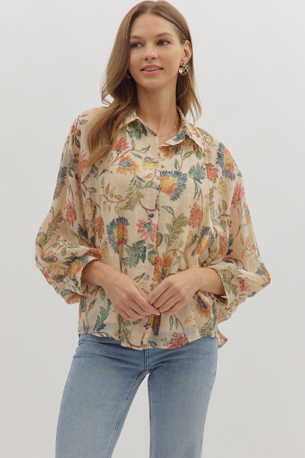 Cream Florals Lightweight Blouse