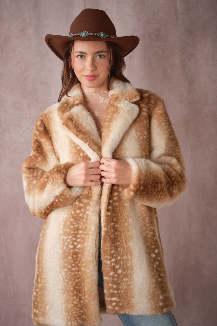Deer Faux Fur Car Coat