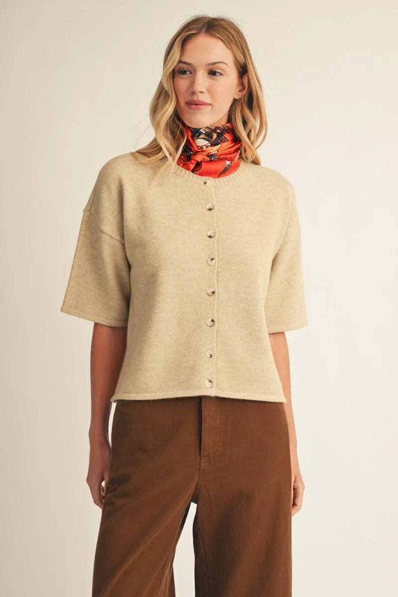 Beige Short Sleeve Cardigan