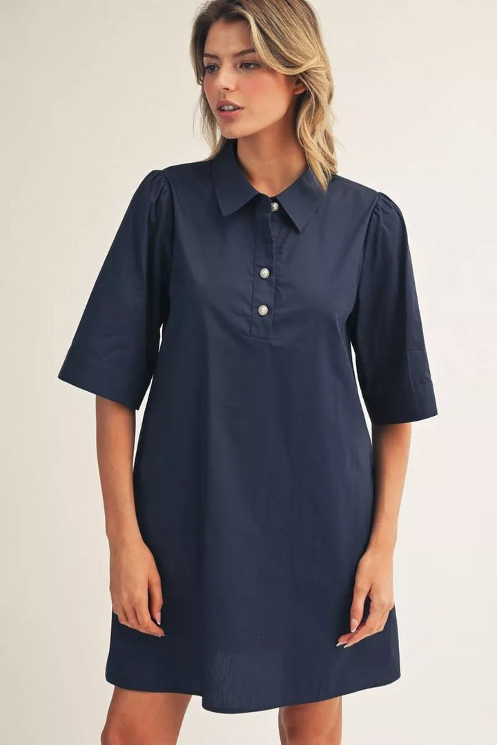 Navy Pearl Cotton Dress