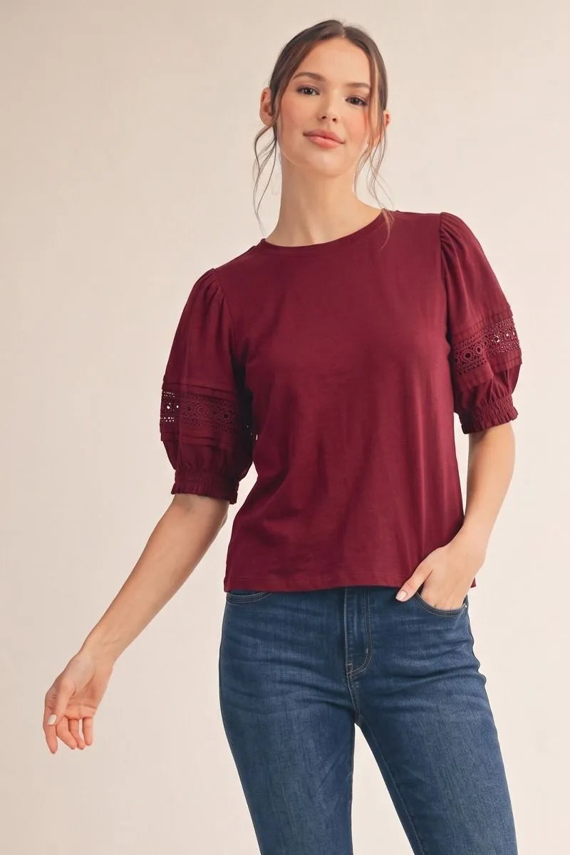 Cotton spandex front back cotton slv w/crochet