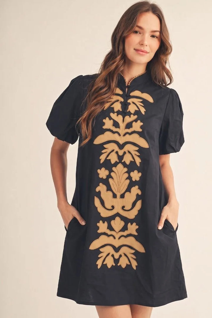 Vertical Embroidered Fall Cotton Dress