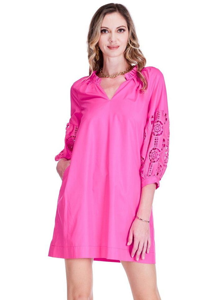 Unique Sleeve Hot Pink Long Sleeve Dress