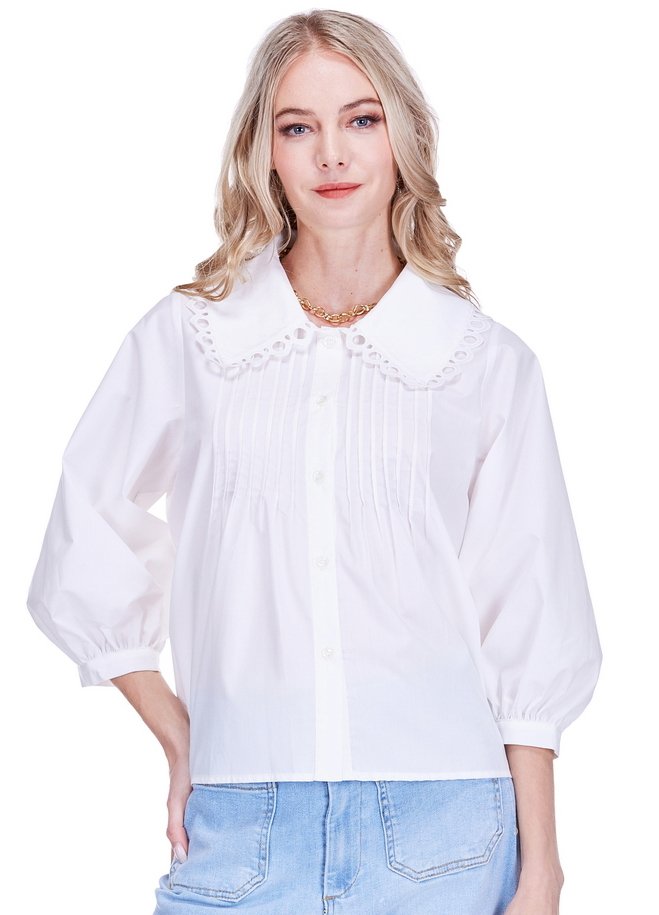 White Oversized Collar Blouse