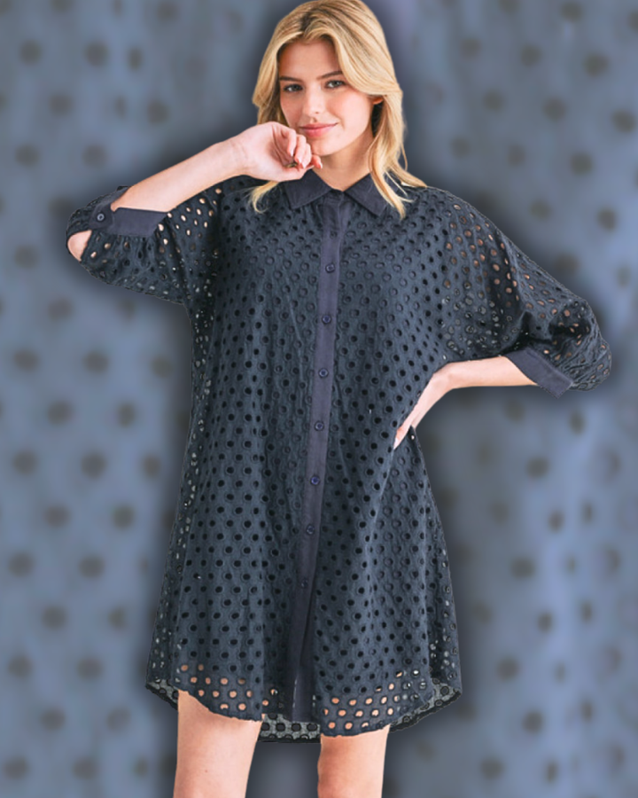 Navy Cotton Eyelet Dress