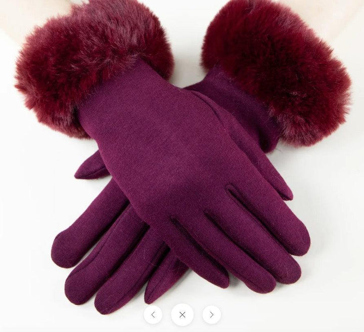 Faux fur touch screen colorful gloves womens stocking stuffer ideas dark red