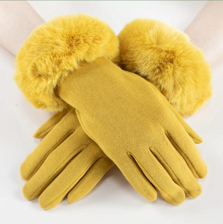 Faux fur touch screen colorful gloves womens stocking stuffer ideas  yellow