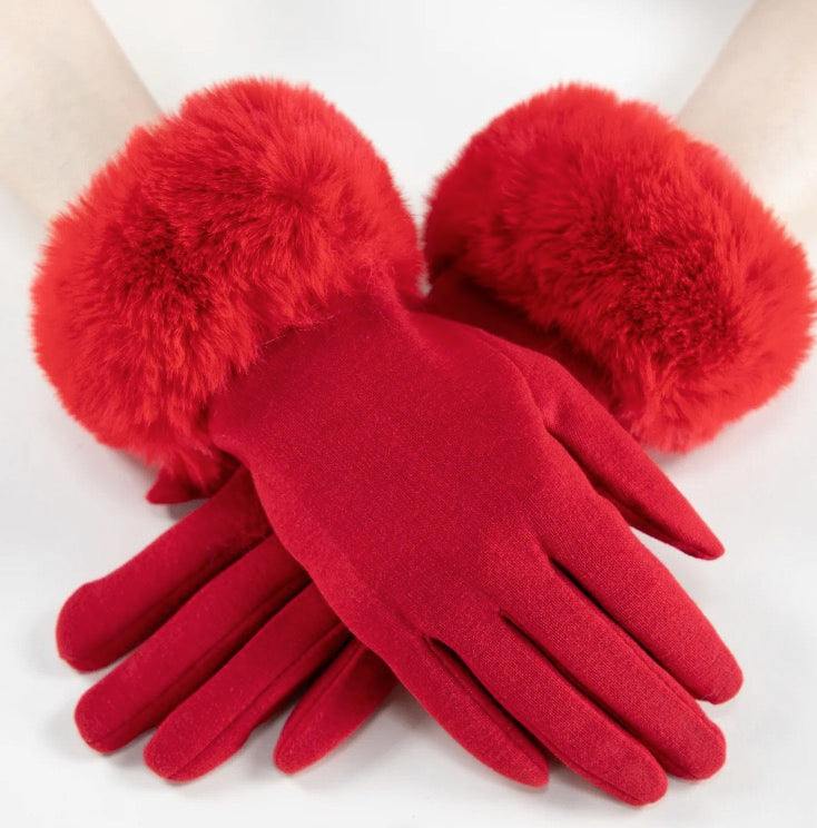Faux fur touch screen colorful gloves womens stocking stuffer ideas red