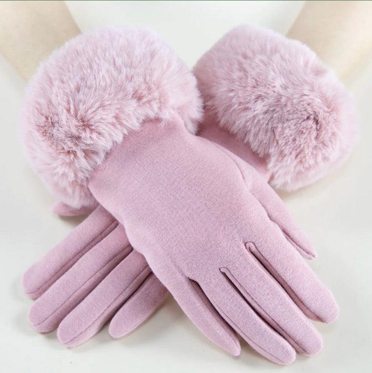 Faux fur touch screen colorful gloves womens stocking stuffer ideas  light pink