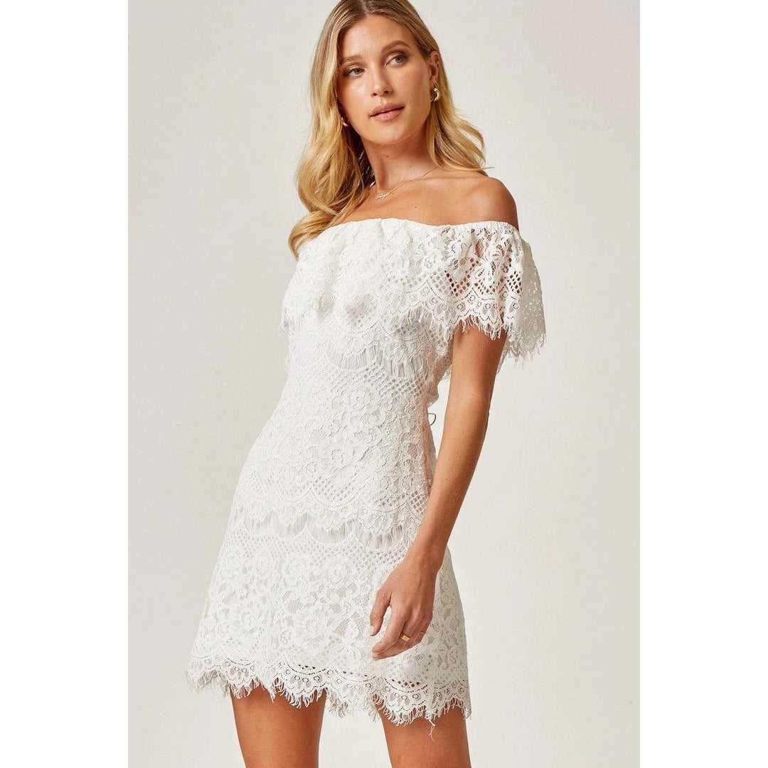 White Laced Off the Shoulder Dress - Très Chic