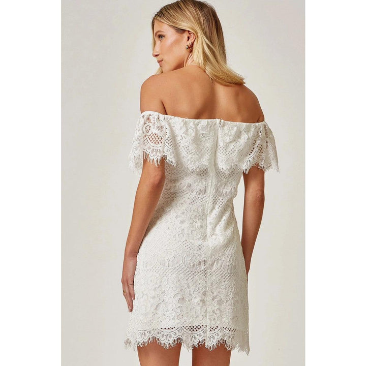 White Laced Off the Shoulder Dress - Très Chic