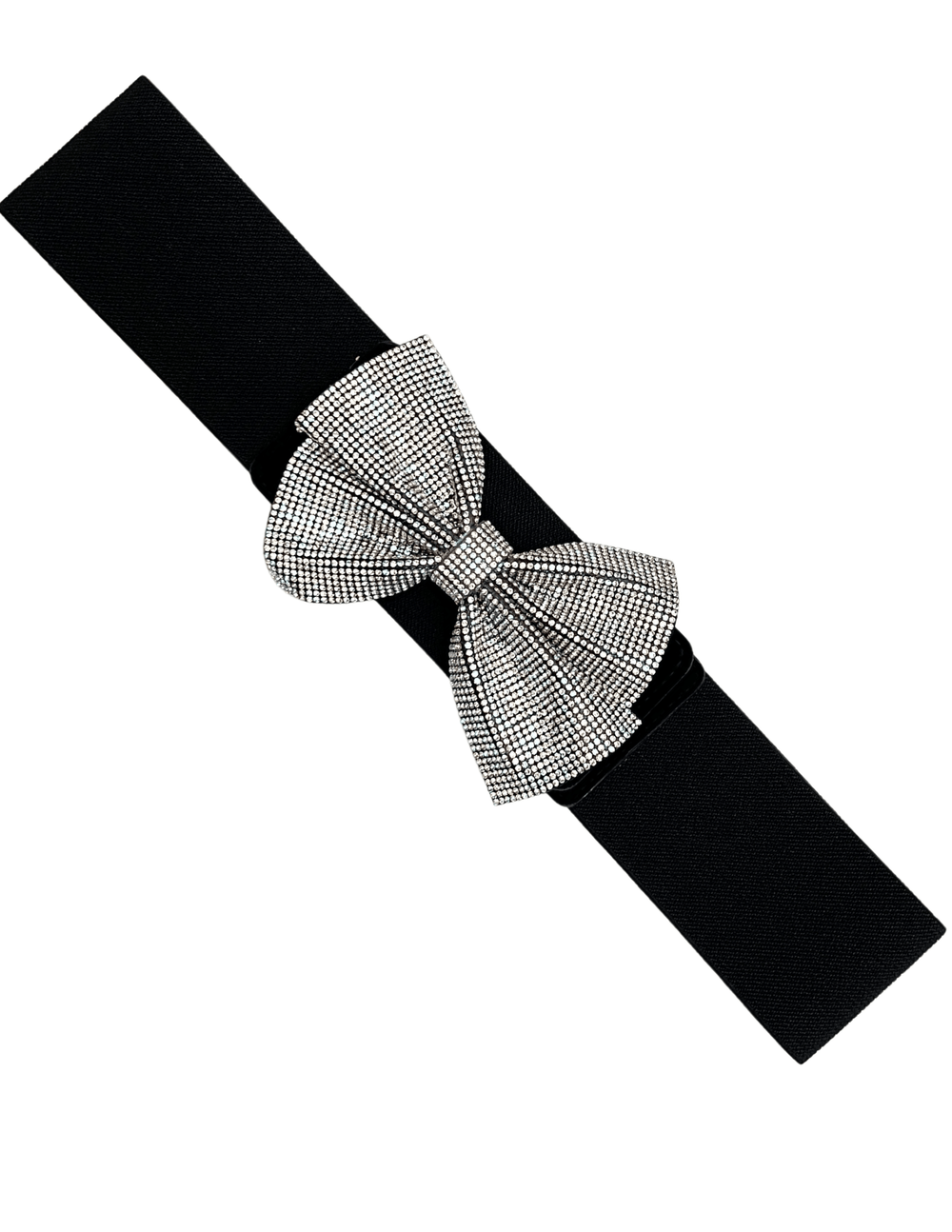 silver and black Crystal Bow Stretch Belt evening accessories boutique