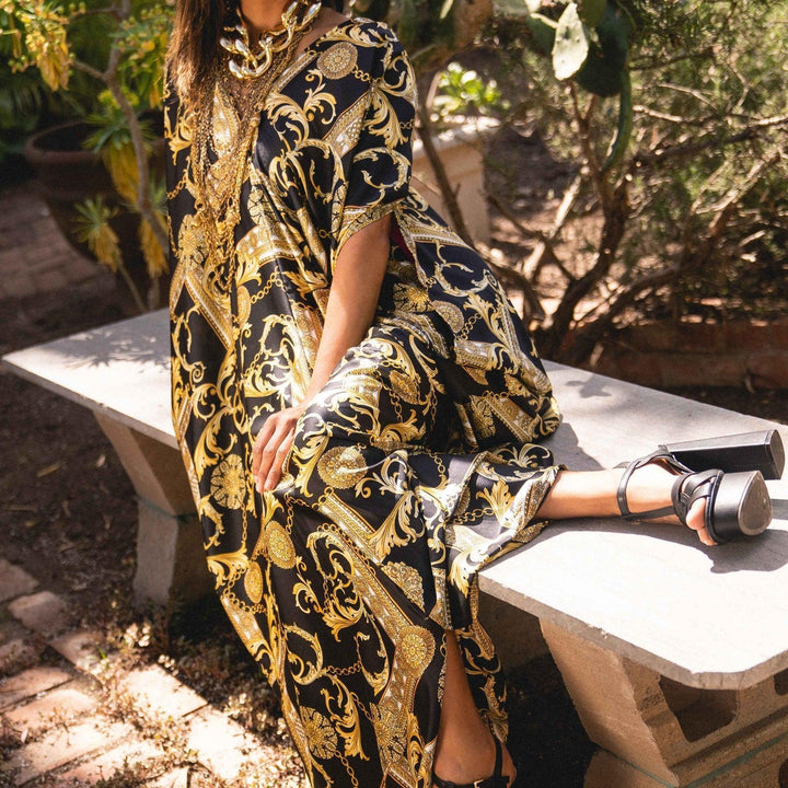 Black and Gold Linked Caftan - Tres Chic Houston
