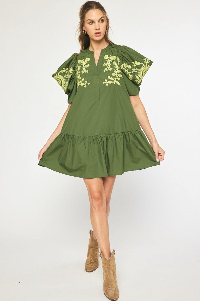 entro brand embroidered dress olive and lime boutique fall womens clothing