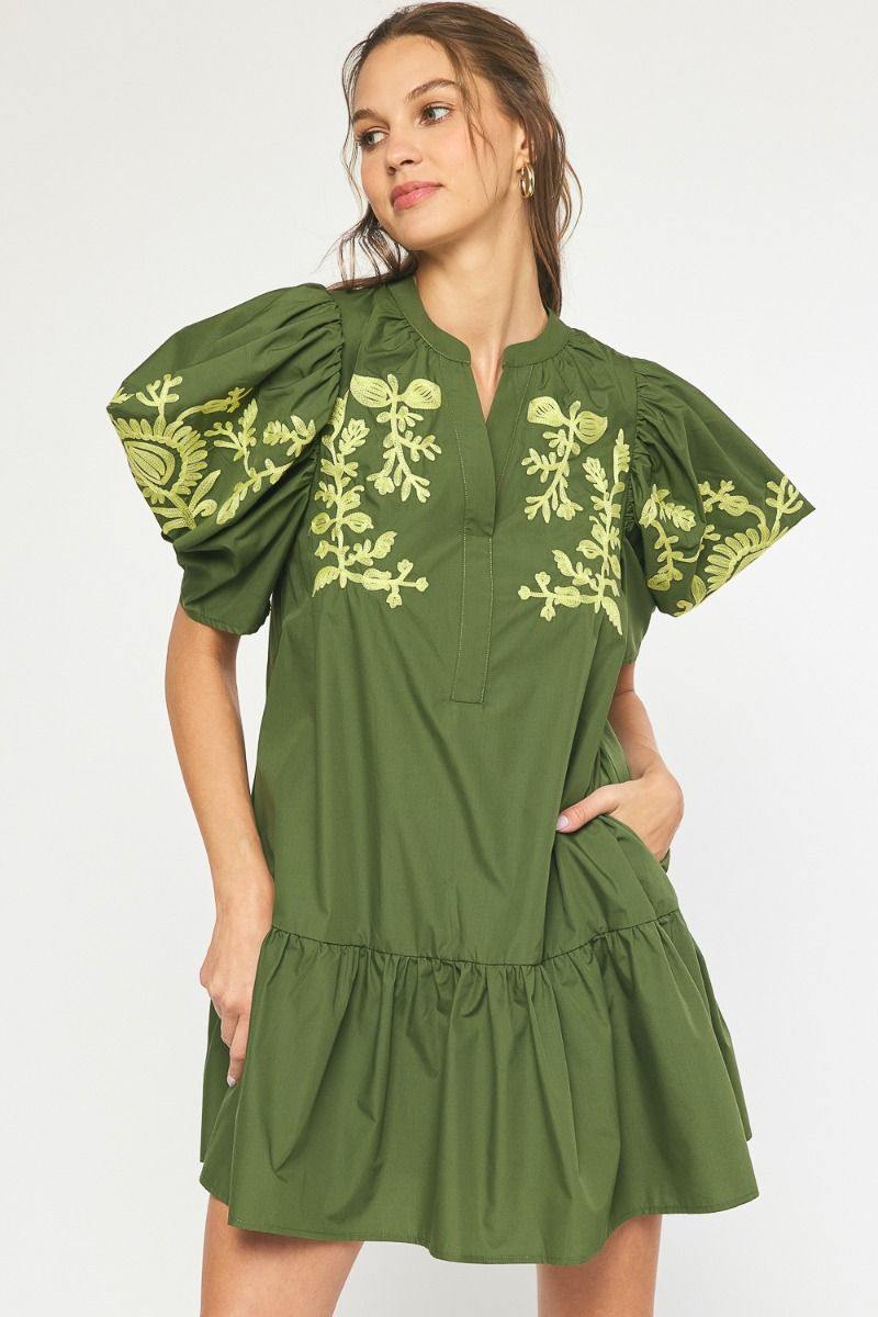 Olive and Lime Dress Entro Brand Dresses | Floral Embroidered Olive / M Olive and Lime Dress Entro Brand Dresses | Floral Embroidered Olive / M