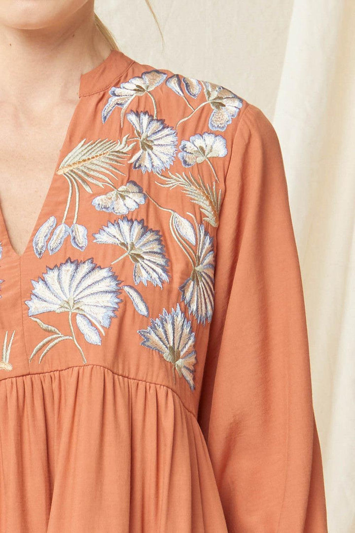 Terracotta Embroidered Dress - Très Chic
