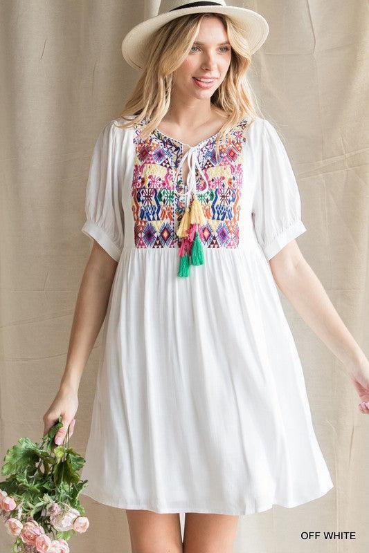 Embroidered Yoke Babydoll Dress Embroidered Yoke Babydoll Dress