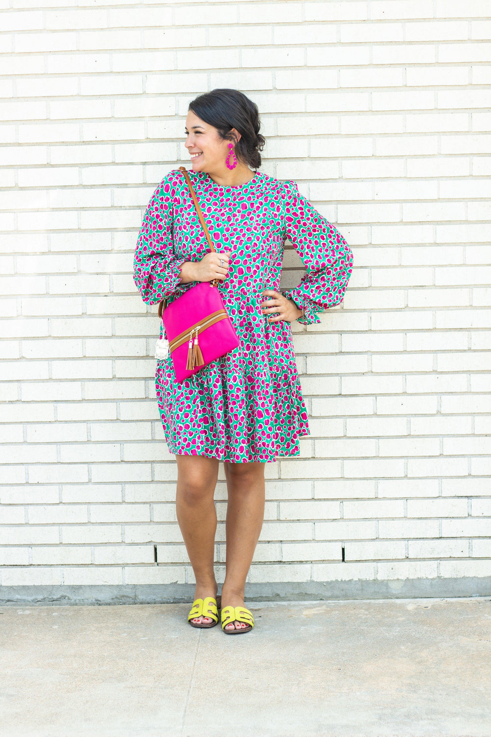 Green & Pink Printed Tiered Dress - Tres Chic Houston