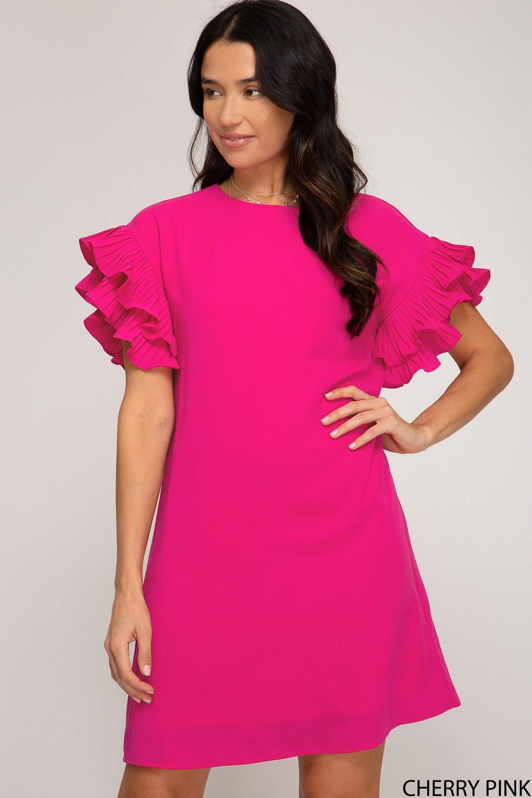 Pleat Detailed Dress in Cherry Pink - Tres Chic Houston