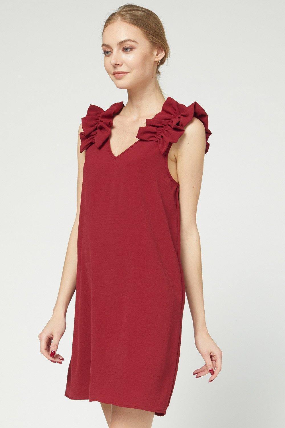 Ruffle Sleeveless Dress in Ruby - Tres Chic Houston