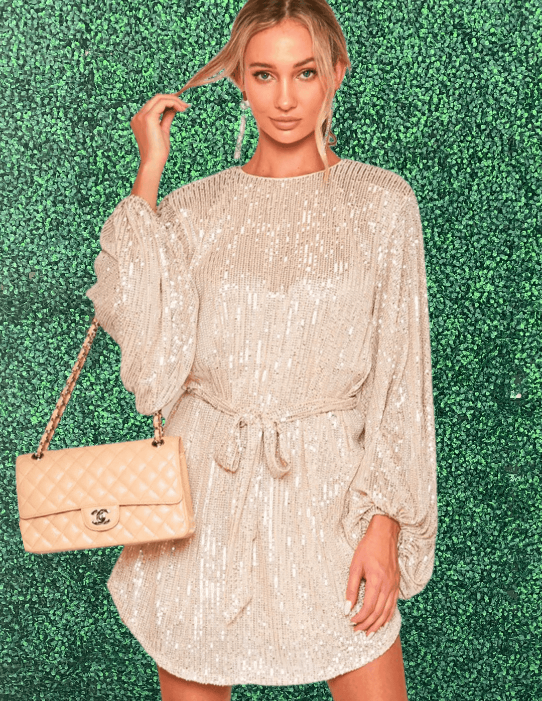 sequin belted dress ROTATE Silver Samantha Sequin Belted Mini Dress