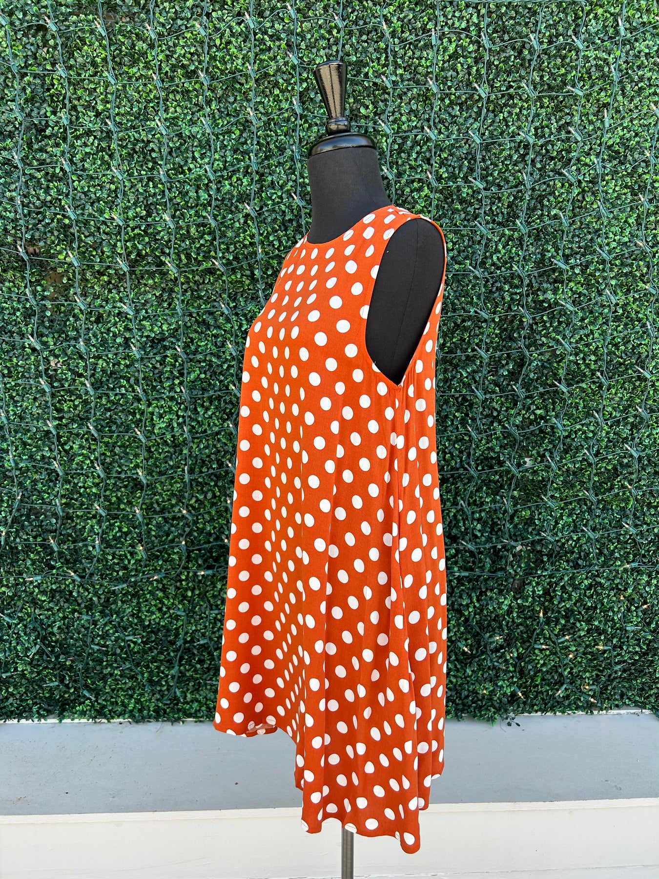 white dress with orange polka dots Dot Bandeau Fit-and-Flare Midi ready look Luann Dress in White Polka