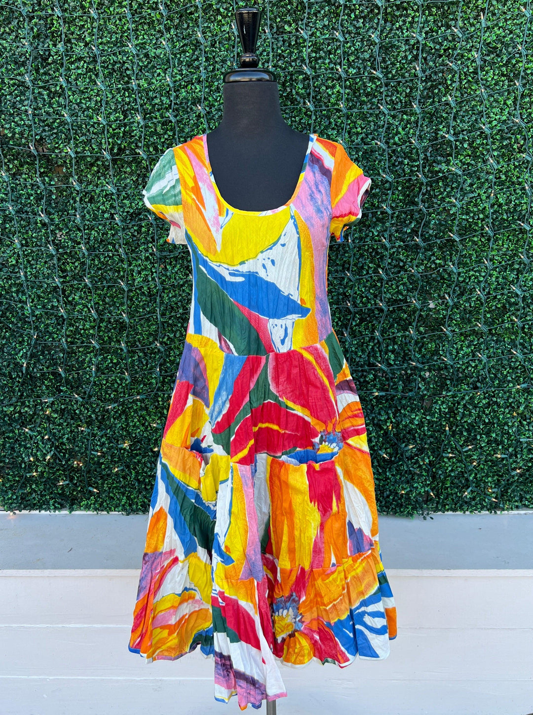 colorful cotton dresses Island Glow Fuchsia Tropical Cotton Embroidered Tiered Midi Dress