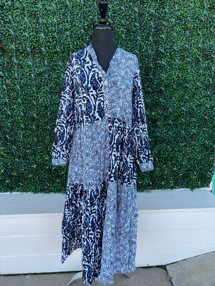 Dress Addict brand maxi dress blue mix print tres chic best online boutique