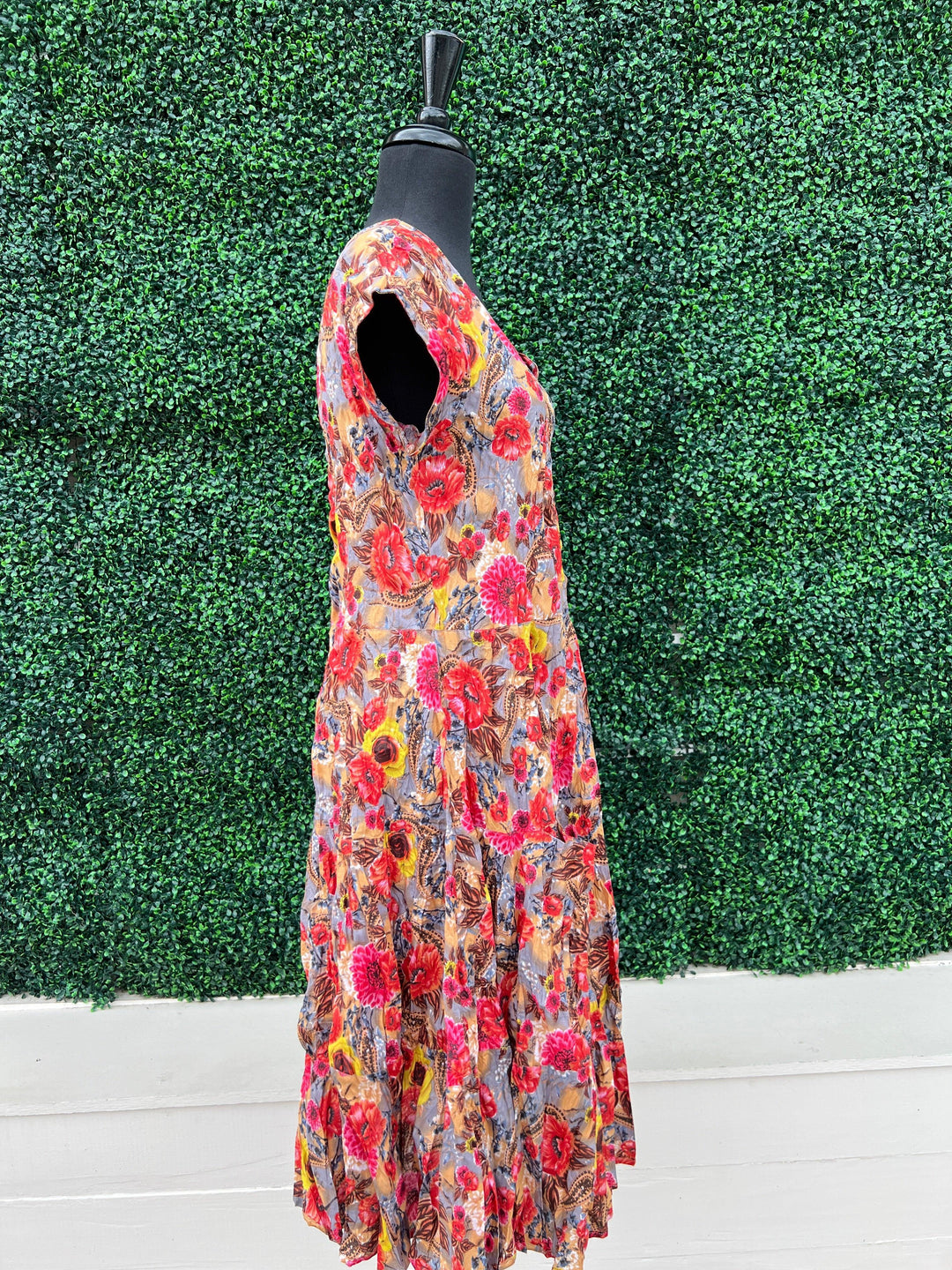 colorful cotton dresses Island Glow Fuchsia Tropical Cotton Embroidered Tiered Midi Dress