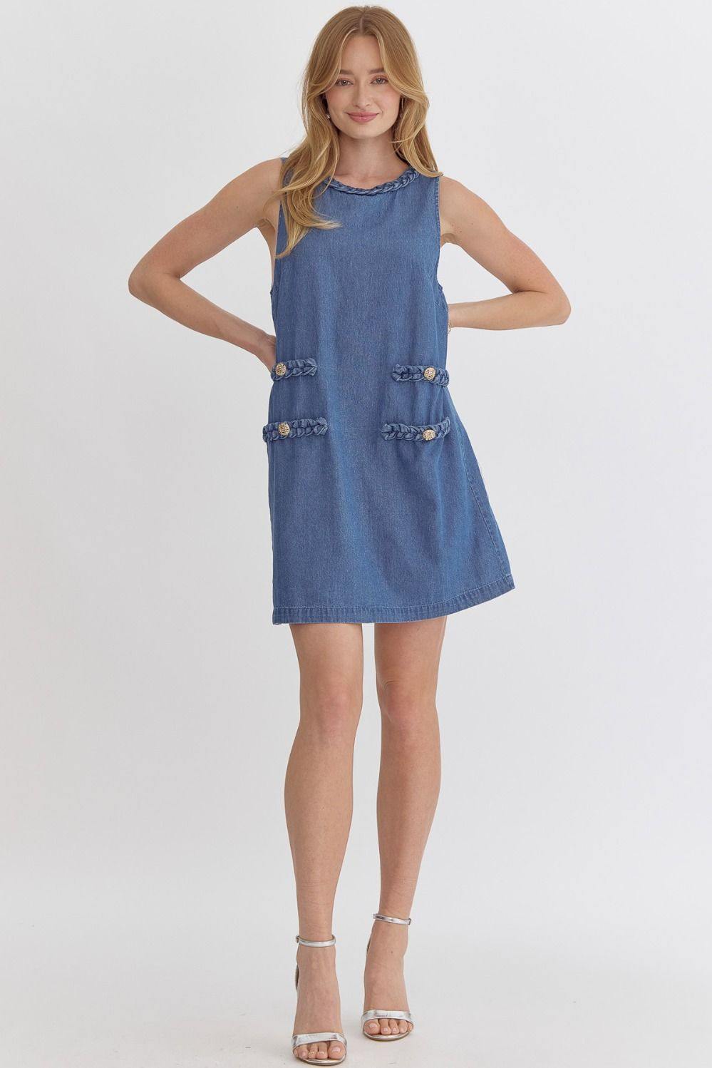 white christmas dresses Braided Denim Dress