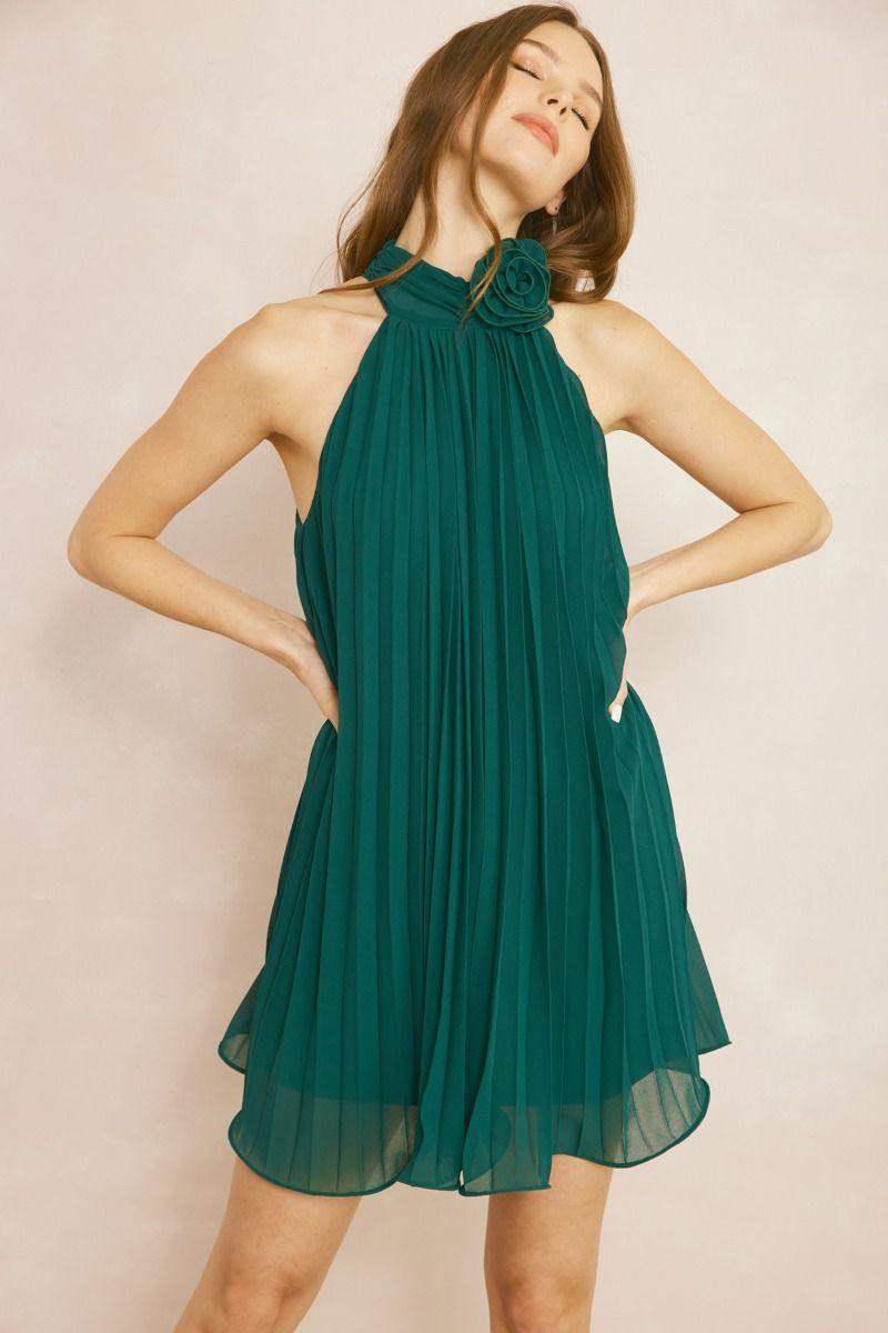 Flower Necklace Halter Dress | Tres Chic Houston | Dress Boutique Hunter green / M Flower Necklace Halter Dress | Tres Chic Houston | Dress Boutique Hunter green / M