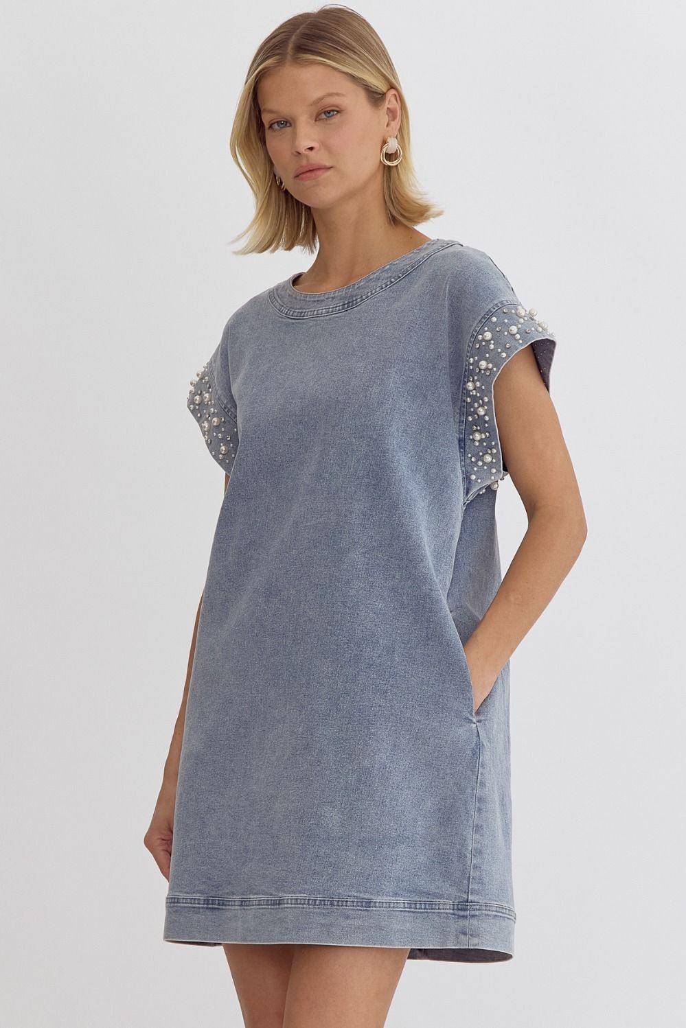 Pearl Embellished Denim Dress Pearl Embellished Denim Dress