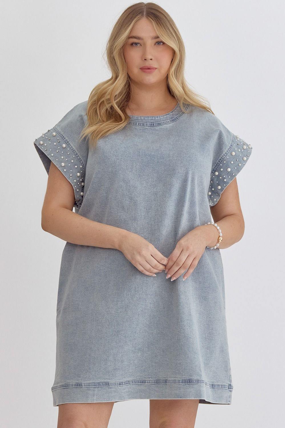 Pearl Embellished Denim Dress Pearl Embellished Denim Dress