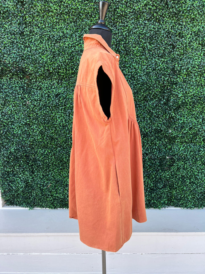 rust demin colored burnt orange dress UT Texas Boutique womens