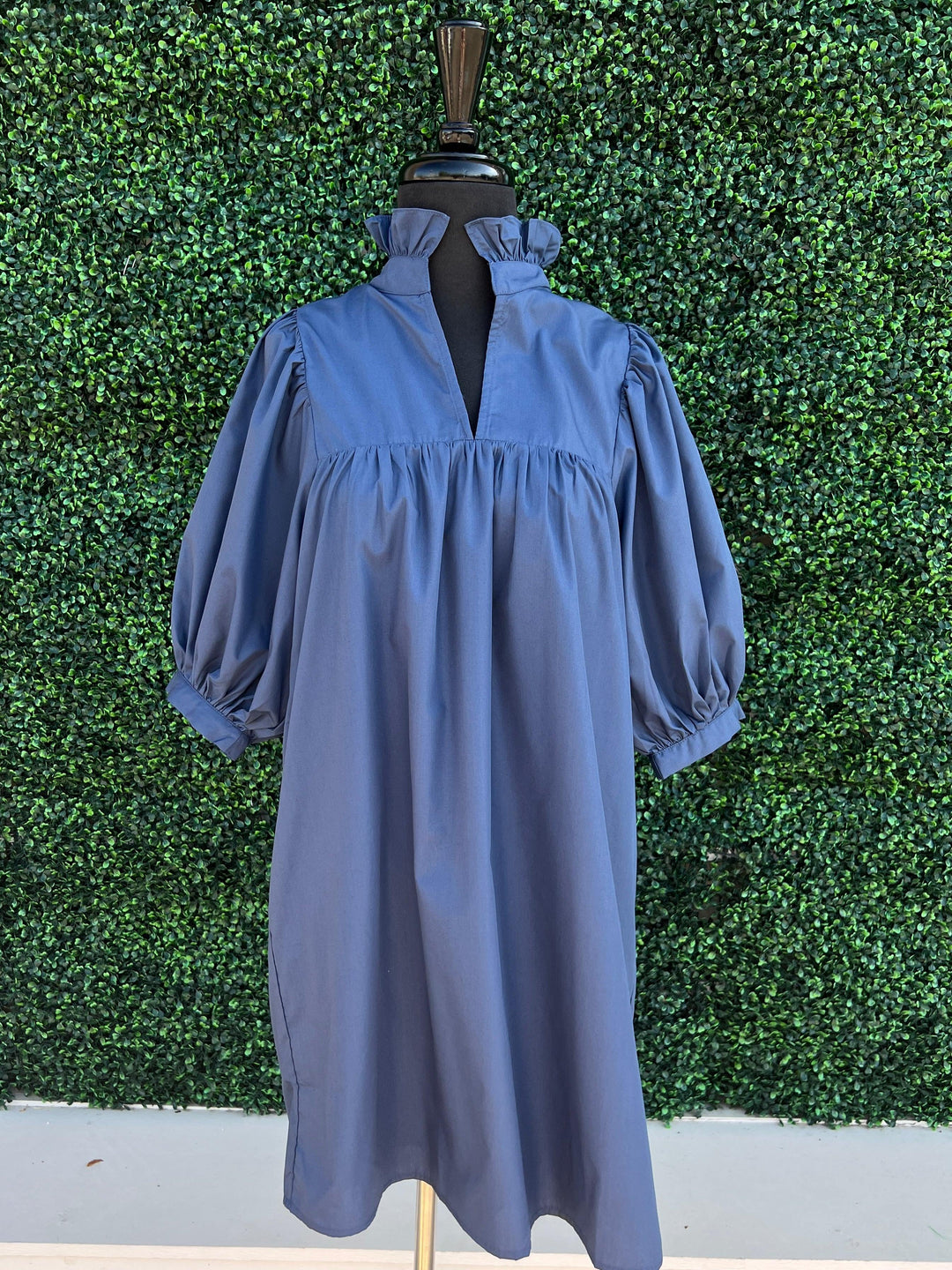 like never a wallflower Cotton Puff Sleeve Dress navy jade brand navy tres chic boutique