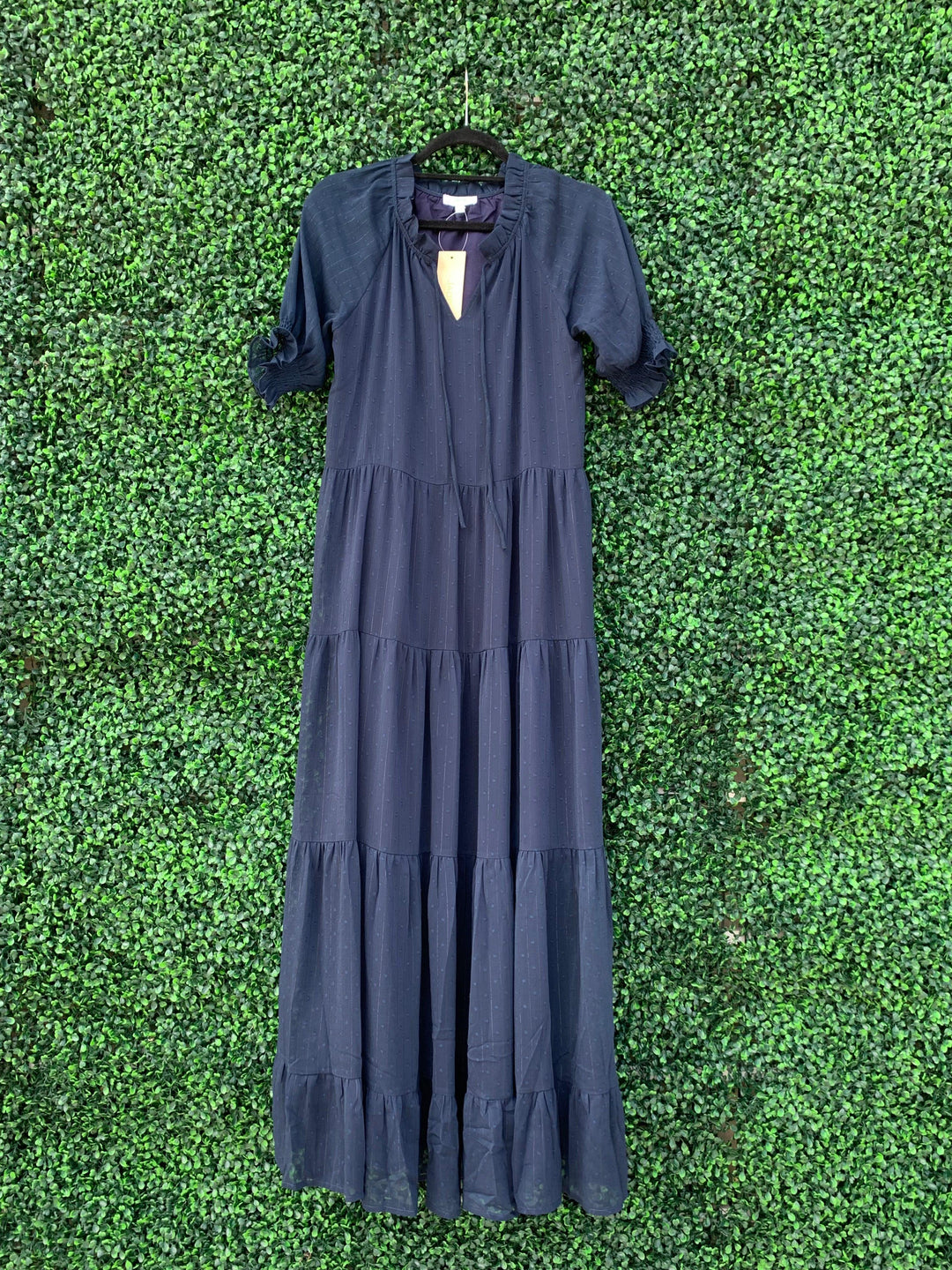 Dark blue long dress with puff sleeve in Houston