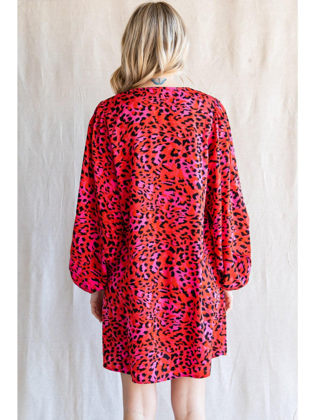 red and pink leopard print dress Halterneck Cowl Front Open Back Mini Dress In Pink Leopard Print Satin | EGO US