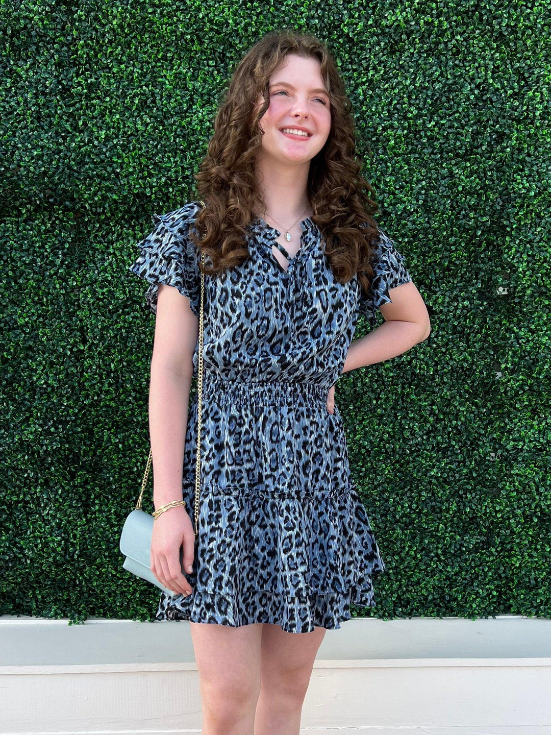 blue cheetah dress Sheys Dress in Mesh Cheetah with Blue Lace