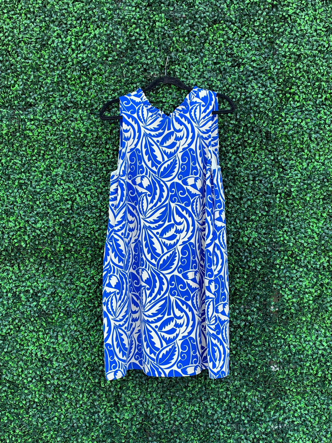 leaf print white and blue Houston dress