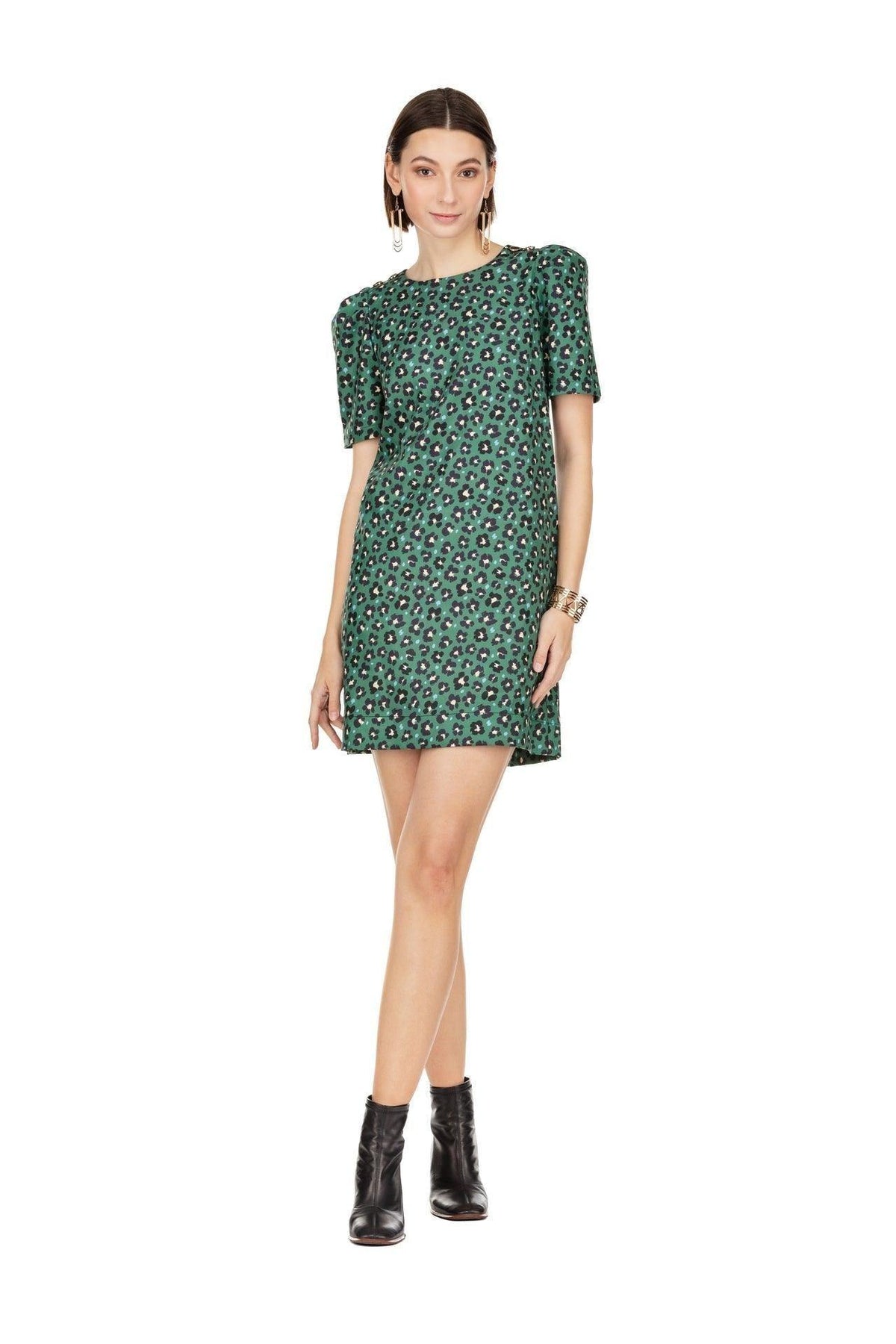 slim fit dress slacks Green Chic Leopard Print Dress