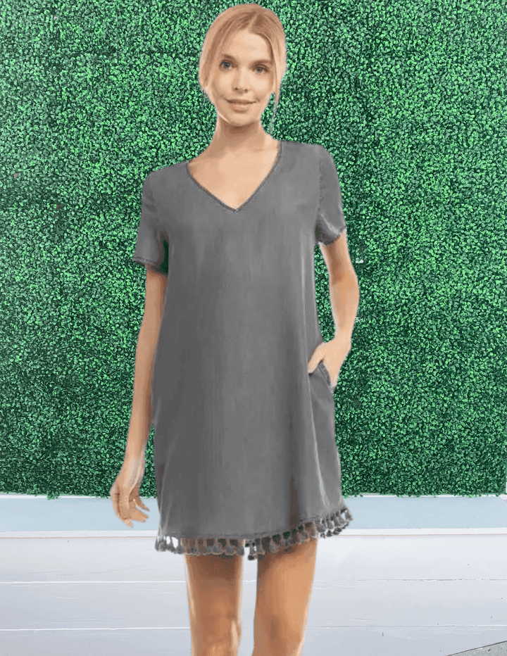 light grey short sleeve dress easy lightweight boutique