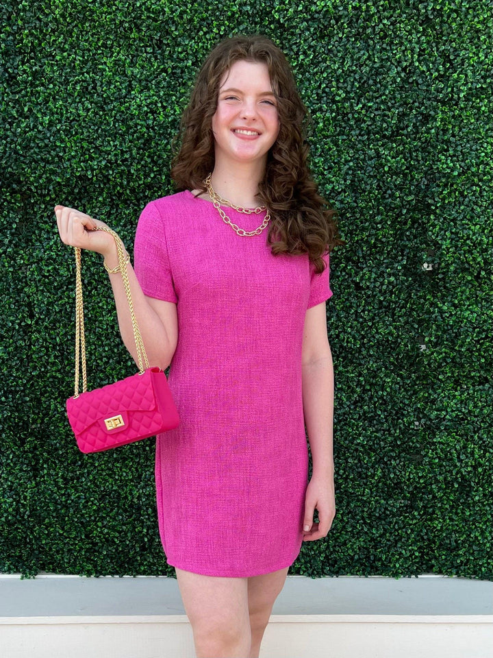 online boutique tweed pink dress